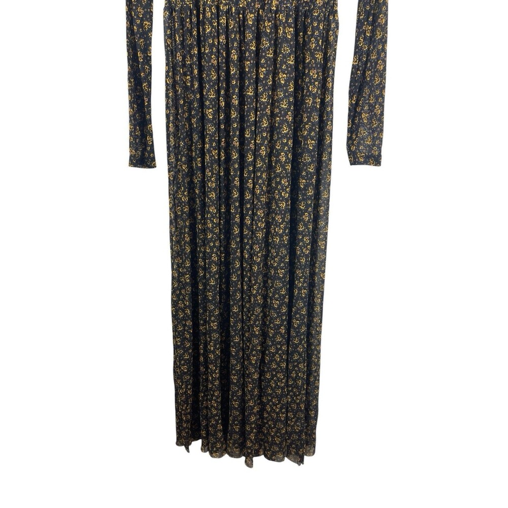 Free People Maxi Dress Small Sheer Mesh Black Yellow Floral Long Sleeve Boho - Picture 4 of 15